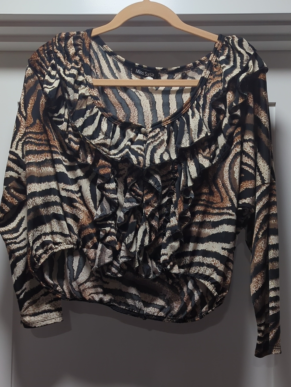 Brown & Black Zebra Ruffle Blouse